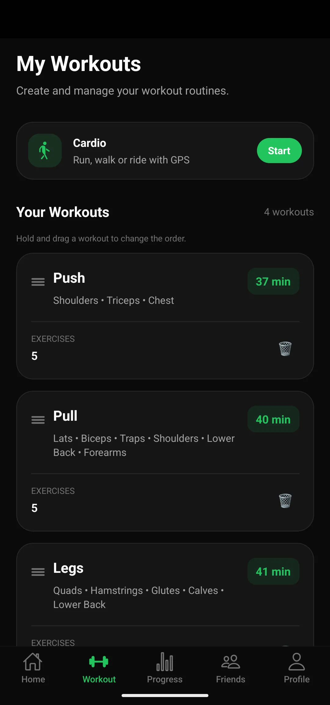 Lista de treinos Push, Pull e Legs